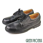 【GREEN PHOENIX】男 學生鞋 皮鞋 商務皮鞋 素面 綁帶 全真皮 平底 EU40 黑色