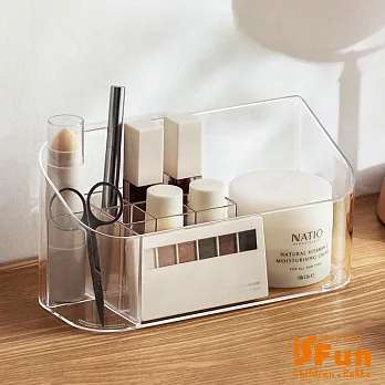 【iSFun】簡約透視＊可拆分隔桌上化妝品文具收納盒