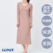 【日本GUNZE】夜間美胸長版連身家居服(TC5960-SUP) M 粉