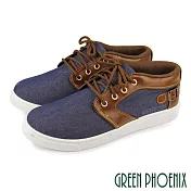 【GREEN PHOENIX】男 休閒鞋 撞色 拼接 造型皮帶釦 綁帶 台灣製 JP26 藍色