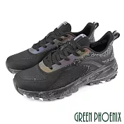 【GREEN PHOENIX】男 休閒鞋 海浪圖騰 透氣 飛線編織 輕量 厚底 EU41 黑色