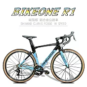 BIKEONE R1 PINEWOOD 配置 SHIMANO CLARIS R2000 16速 入門競速彎把跑車公路車自行車破風CP首選- 黑/藍