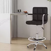 G+居家 設計師方格皮椅 靜音輪升級款(扶手2.5吋辦公椅輪/氣壓升降椅/旋轉椅/吧檯椅/美容椅) 咖啡色