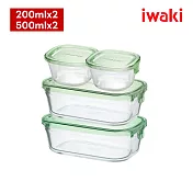 【iwaki】日本品牌耐熱玻璃保鮮盒四入組(200mlx2+500mlx2)(原廠總代理)