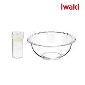 【iwaki】日本品牌烘焙料理2件組(耐熱玻璃碗2.5L+麵粉罐140ml)(原廠總代理)