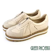 【GREEN PHOENIX】女 休閒鞋 國際精品 胎牛皮 英倫風 鬆糕 厚底 西班牙原裝 EU36 杏色