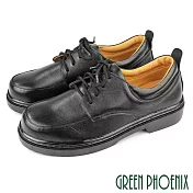 【GREEN PHOENIX】女 學生鞋 皮鞋 綁帶 全真皮 台灣製 EU36 黑色