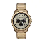 A│X Armani Exchange 溫紳品格三眼計時腕錶-卡其X古銅