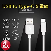 UTE 優特 USB to Type-C 2A 1.5M 充電線-白色 二入組