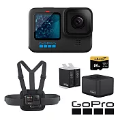【GoPro】HERO 11 玩樂續航套組 (HERO11單機+胸前綁帶+Enduro雙座充+雙電池+64G記憶卡) 正成公司貨