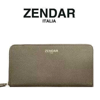 【ZENDAR】限量1折 頂級小羊皮荔枝紋拉鍊皮夾 佩姬系列 全新專櫃展示品 (大象灰)