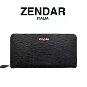 【ZENDAR】限量1折 頂級小羊皮極光紋拉鍊皮夾 達芙妮系列 全新專櫃展示品 (黑色)