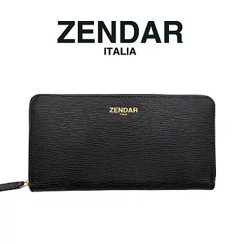 【ZENDAR】限量1折 頂級小羊皮極光紋拉鍊皮夾 達芙妮系列 全新專櫃展示品 (黑色)