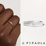 PD PAOLA 西班牙時尚潮牌 簡約鑲鑽戒指 銀色戒指 雙層款 NOVA SILVER S