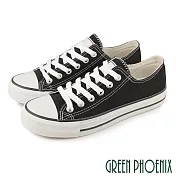 【GREEN PHOENIX】男 帆布鞋 休閒鞋 小白鞋 百搭 綁帶 台灣製 JP26 黑色