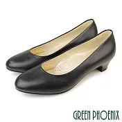 【GREEN PHOENIX】女 中跟鞋 全真皮 牛皮 OL通勤 上班鞋 台灣製 JP23.5 黑色