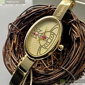 Vivienne Westwood薇薇安精品錶,編號：VW00008,22mm, 32mm橢圓形銀精鋼錶殼白金色錶盤精鋼金色錶帶