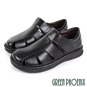 【GREEN PHOENIX】男 涼鞋 休閒鞋 便鞋 全真皮 牛皮 鏤空 台灣製 JP26.5 黑色9