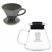 MILA日本製 織部燒 咖啡濾杯02-鐵織部釉(附MILA耐熱玻璃壺600ml)