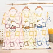 【Wonderland】爽膚棉短袖居家服睡衣洋裝 FREE 胡蘿蔔小兔(藍)