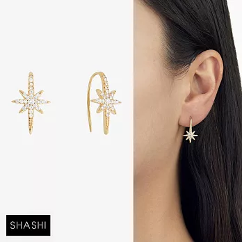 SHASHI 紐約品牌 Celeste 鑲鑽北極星C形耳環 金色星星耳環