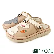 【GREEN PHOENIX】女 拖鞋 穆勒鞋 包頭拖鞋 懶人 氣墊 全真皮 兔子 兩穿 手工 EU35 杏色