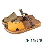 【GREEN PHOENIX】女 涼鞋 拖鞋 全真皮 魚口 兩穿 手工 台灣製 EU38 深綠色
