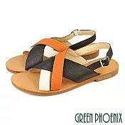 【GREEN PHOENIX】女 涼鞋 全真皮 平底 交錯線條 台灣製 EU36 黑色