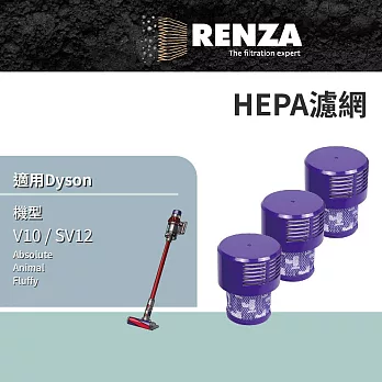 RENZA濾網 適用 Dyson 戴森 吸塵器 V10 SV12 HEPA濾網 3入組 替代 969082-01 集塵濾網