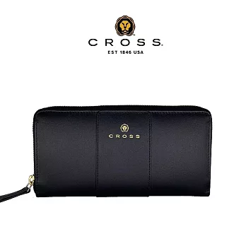 【CROSS】台灣總經銷 限量1折 賈姬限定款頂級小牛皮拉鍊長夾 全新專櫃展示品 (黑色 贈禮盒提袋)