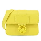 LONGCHAMP BOX-TROT系列小牛皮同色LOGO翻蓋斜背包(小) 檸檬黃