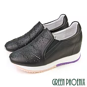 【GREEN PHOENIX】女 休閒鞋 懶人鞋 厚底鞋 內增高 鑽飾 百搭 EU38 黑色