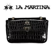 【LA MARTINA】限量2折 頂級金標鱷魚紋皮革肩背包 LMBA01028P 全新專櫃展示品(黑色)