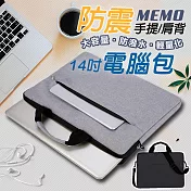 【MEMO】14吋防潑水單肩手提電腦包(BQ-14) 黑色