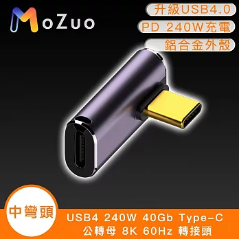 【魔宙】USB4 240W 40Gb Type-C 公轉母 8K 60Hz 轉接頭-中彎頭