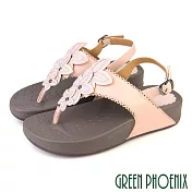 【GREEN PHOENIX】女 涼鞋 夾腳 厚底 彈力 全真皮 羊皮 EU38 粉紅色