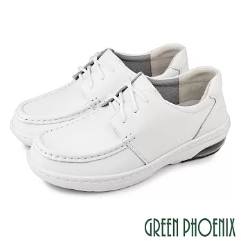 【GREEN PHOENIX】女 護士鞋 學生鞋 氣墊 全真皮 輕量 綁帶 台灣製 EU39 白色