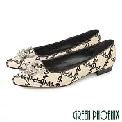 【GREEN PHOENIX】女 娃娃鞋 便鞋 包鞋 水鑽 平底 尖頭 芭蕾 小香風 OL通勤 EU39 白黑色