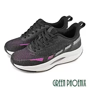 【GREEN PHOENIX】女 休閒鞋 氣墊鞋 健走 彈力 減壓 透氣 運動 綁帶 厚底 EU38 黑色