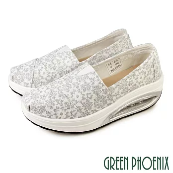 【GREEN PHOENIX】女 休閒鞋 健走鞋 懶人鞋 厚底 氣墊 彈力減壓 EU39 白色