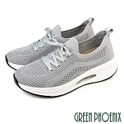 【GREEN PHOENIX】女 休閒鞋 氣墊 厚底 彈力 透氣 襪套式 EU36 灰色
