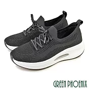 【GREEN PHOENIX】女 休閒鞋 氣墊 厚底 彈力 透氣 襪套式 EU36 黑色