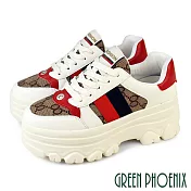 【GREEN PHOENIX】女 休閒鞋 老爹鞋 小白鞋 時尚 潮流 綁帶 厚底 韓國製 JP23.5 紅色