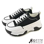 【Pretty】女 休閒鞋 帆布鞋 厚底 增高 顯瘦 奶油頭 綁帶 EU39 黑色5