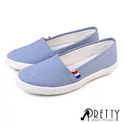 【Pretty】女 帆布鞋 休閒鞋 便鞋 懶人鞋 素面 直套式 平底 台灣製 JP23 淺藍色