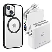 Dr.b@ttery電池王 MagSafe無線充電+自帶線行動電源-白色 搭 iPhone14 6.1 星耀磁吸保護殼 黑色