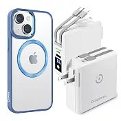 Dr.b@ttery電池王 MagSafe無線充電+自帶線行動電源-白色 搭 iPhone14 6.1 星耀磁吸保護殼 藍色