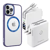 Dr.b@ttery電池王 MagSafe無線充電+自帶線行動電源-白色 搭 iPhone14 Pro 6.1 星耀磁吸保護殼 紫色