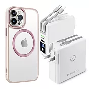 Dr.b@ttery電池王 MagSafe無線充電+自帶線行動電源-白色 搭 iPhone14 Pro 6.1 星耀磁吸保護殼 粉色