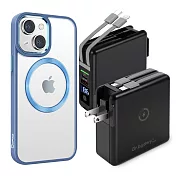 Dr.b@ttery電池王 MagSafe無線充電+自帶線行動電源-黑色 搭 iPhone14 6.1 星耀磁吸保護殼 藍色